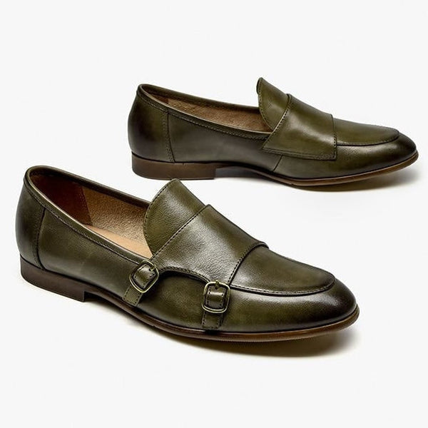 Casual Women's Leather Waxing Round Toe Slip-on Metal Buckle Loafers  -  GeraldBlack.com