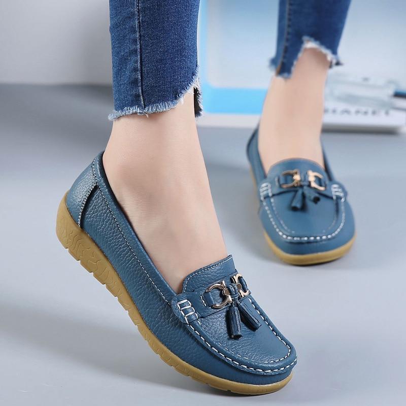Casual Women's Plus Size Genuine Leather Slip-on Flats Moccasins Loafers  -  GeraldBlack.com
