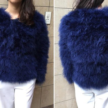 Casual Women's Solid Genuine Ostrich Fur Feather Winter Thick Warm Jacket - SolaceConnect.com