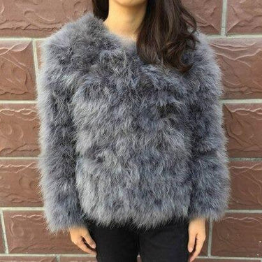 Casual Women's Solid Genuine Ostrich Fur Feather Winter Thick Warm Jacket - SolaceConnect.com