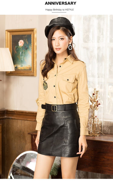 Casual Women's Vintage Autumn High Waist Mini Pencil Skirts with Belt - SolaceConnect.com