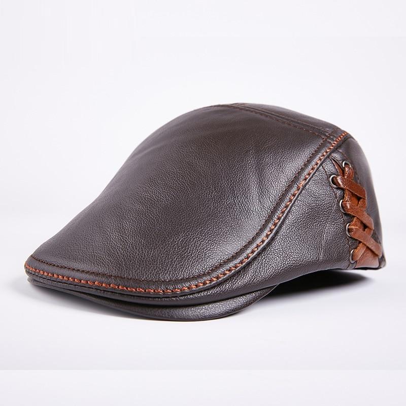 Casual Young Adult Warm Genuine Cowhide Leather Adjustable Hats for Men  -  GeraldBlack.com