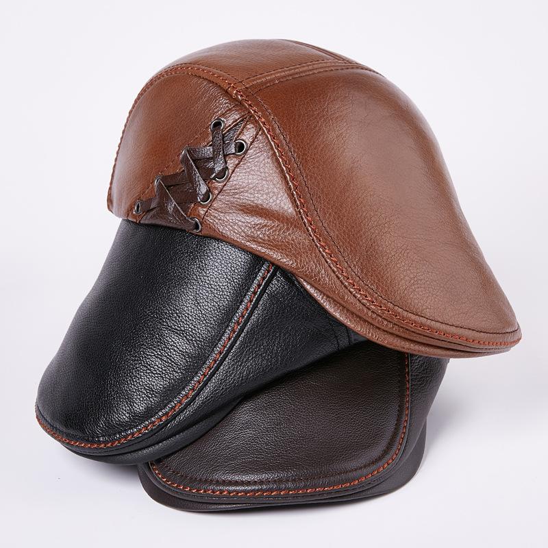 Casual Young Adult Warm Genuine Cowhide Leather Adjustable Hats for Men  -  GeraldBlack.com
