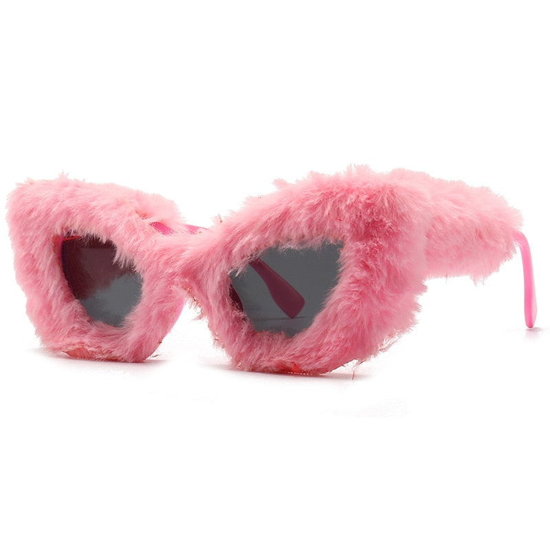 Cat Eye Kardashan Women Punk Soft Fur Velvet UV400 Shades Handmade Eyewear Gafas De Sol  -  GeraldBlack.com