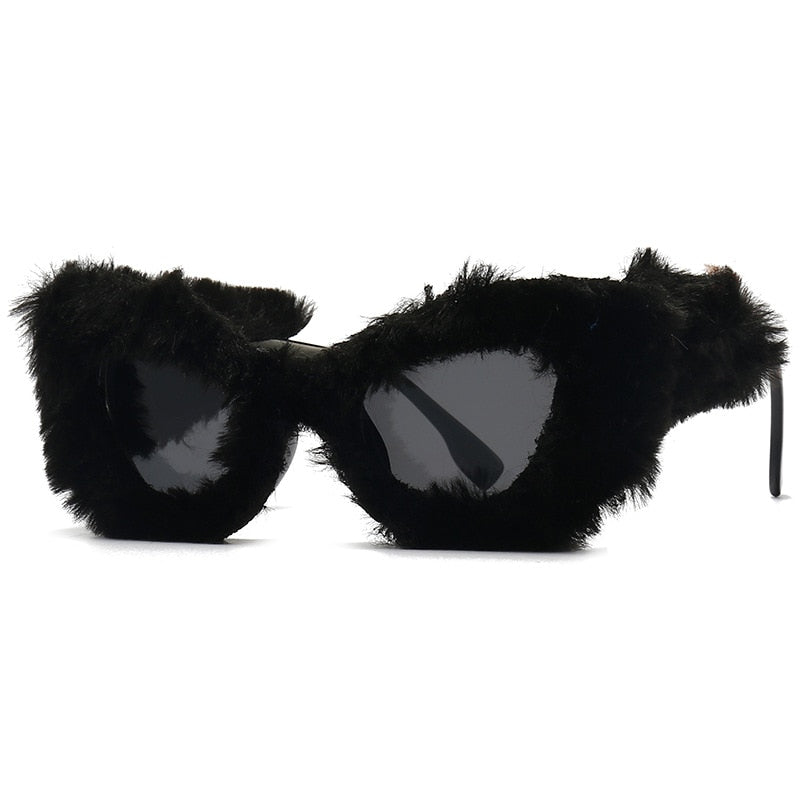 Cat Eye Kardashan Women Punk Soft Fur Velvet UV400 Shades Handmade Eyewear Gafas De Sol  -  GeraldBlack.com