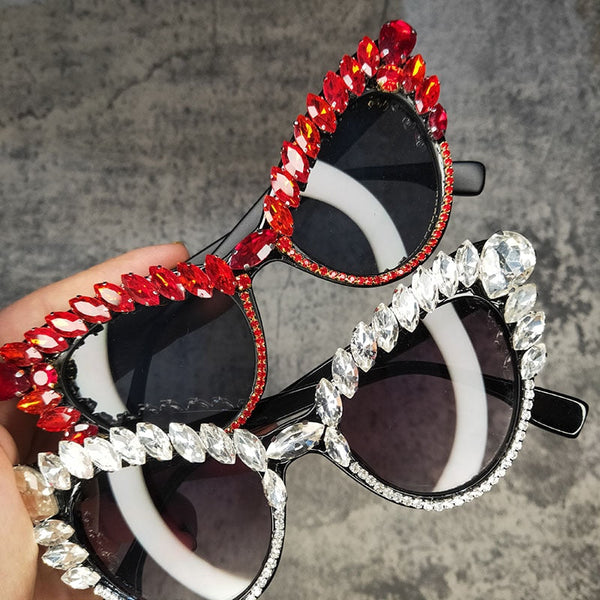 Cat Eyes Red White Diamond Women's Sunglasses Luxury Designer Crystal For Ladies  -  GeraldBlack.com