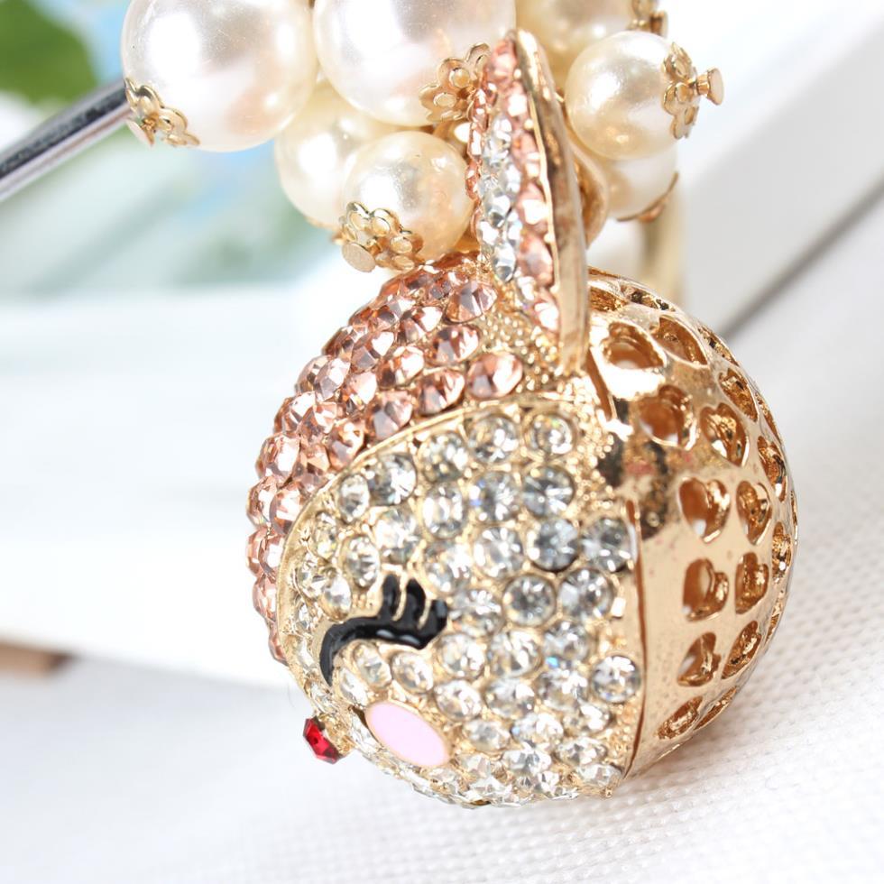 Cat Gold Beads Head Rhinestone Crystal Charm Pendant Bag Key Ring Chain  -  GeraldBlack.com
