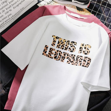 Women's Cotton Polyester Leopard Print Short Sleeves O-Neck Batik Tee  -  GeraldBlack.com