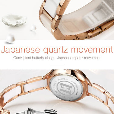 Ceramic Ladies Luxury Waterproof Rose Gold Roman Dial Quartz Watch - SolaceConnect.com