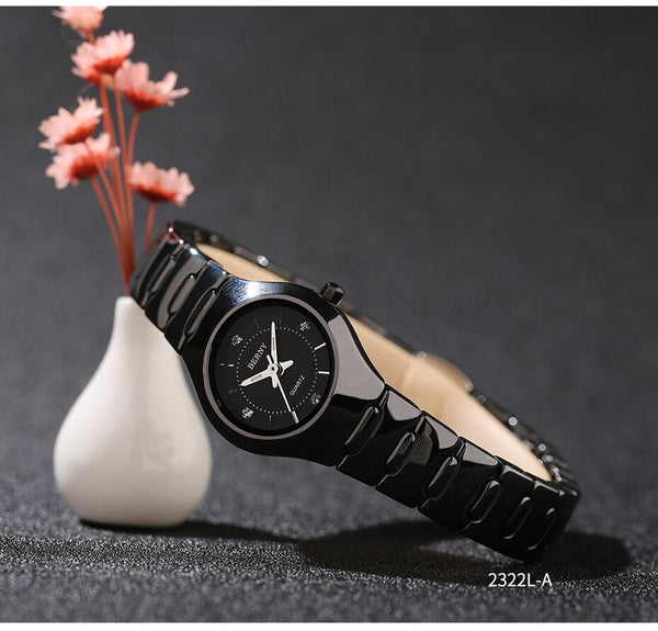 Ceramic Quartz Watch Unisex Dress Wristwatch Sapphire Crystal Calendar Clock Couple Watches Waterproof  -  GeraldBlack.com