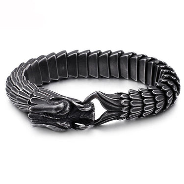 Charm Men's Stainless Steel Black Dragon Animal Head Blessing Bracelet  -  GeraldBlack.com