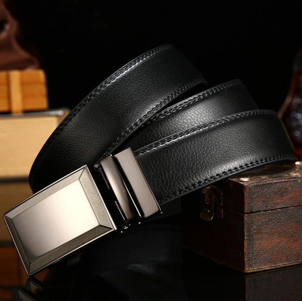 Charming Formal Men's Genuine Leather Silver Metal Automatic Buckle Belt  -  GeraldBlack.com