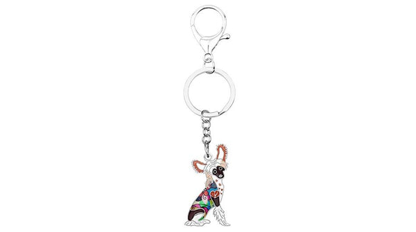 Chinese Crested Dog Animal Alloy Enamel Key Chains Jewelry for Women - SolaceConnect.com