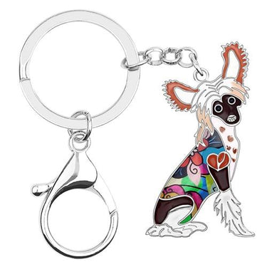 Chinese Crested Dog Animal Alloy Enamel Key Chains Jewelry for Women - SolaceConnect.com