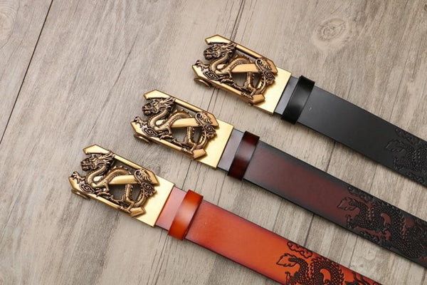 Chinese Style Genuine Leather Embossed Fashion Designer Belts for Men - SolaceConnect.com