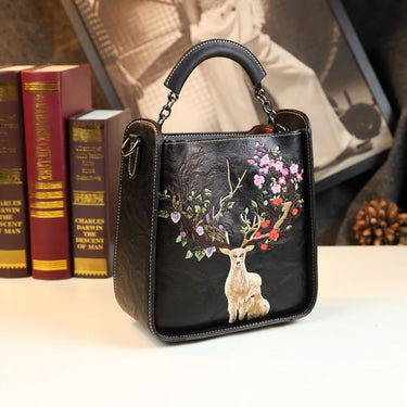 Chinese Style Genuine Leather Women Portable Shoulder Messenger Handmade Embroidered Bags  -  GeraldBlack.com