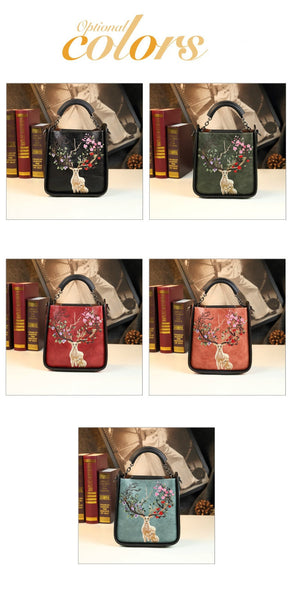 Chinese Style Genuine Leather Women Portable Shoulder Messenger Handmade Embroidered Bags  -  GeraldBlack.com