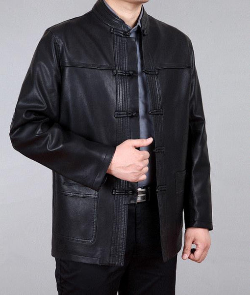 Chinese Style Men's Leather Coat Clothing Loose Embroidery Coats XXXL Tang Suit Chinoiserie Jackets Outerwear  -  GeraldBlack.com