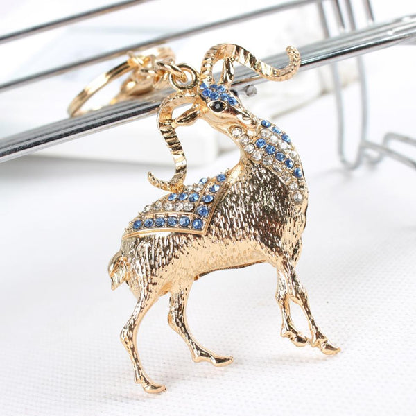Chinese Zodiac Goat Lovely Crystal Rhinestone Purse Pendant & Key Chain - SolaceConnect.com