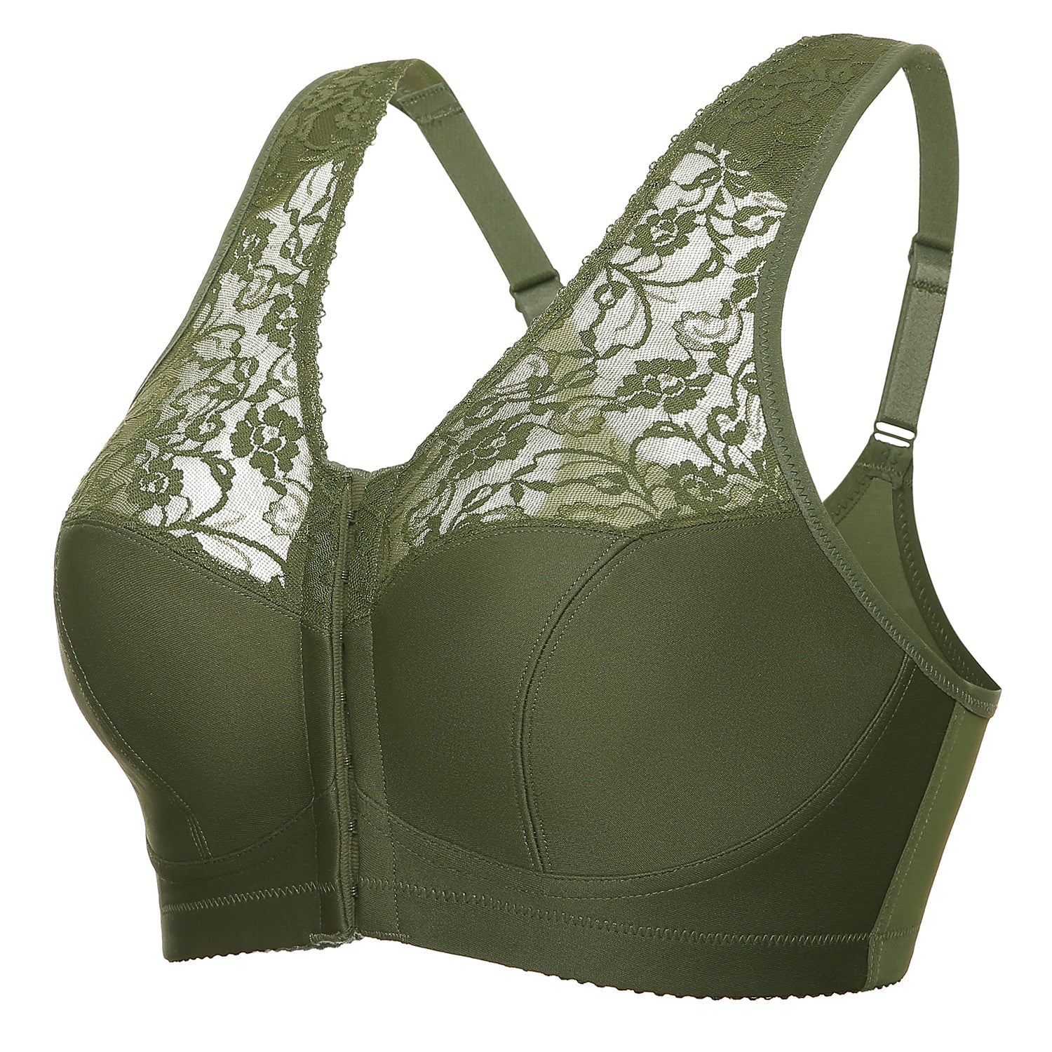 Chive Lace Front Closure Full Coverage Wirefree Sheer Bra for Women  -  GeraldBlack.com