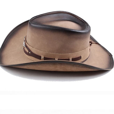 Classic 100% Leather Western Cowboy Hat For Men Women Gentleman Dad Godfather Caps Panama Jazz Hats  -  GeraldBlack.com
