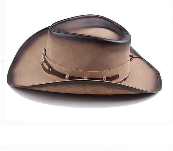 Classic 100% Leather Western Cowboy Hat For Men Women Gentleman Dad Godfather Caps Panama Jazz Hats  -  GeraldBlack.com