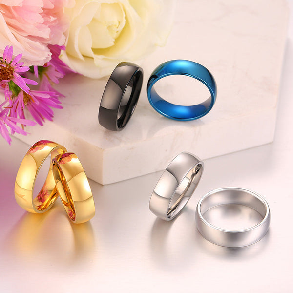 Classic 6mm Stainless Steel Gold Silver Blue Weddings Rings for Men Women  -  GeraldBlack.com