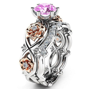 Classic Colorful Crystal Rose Flower Silver plated Round Rings for Women - SolaceConnect.com