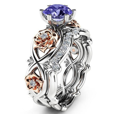 Classic Colorful Crystal Rose Flower Silver plated Round Rings for Women - SolaceConnect.com