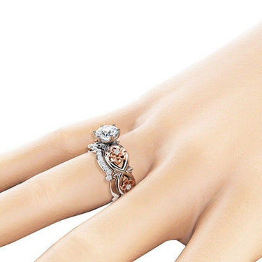 Classic Colorful Crystal Rose Flower Silver plated Round Rings for Women  -  GeraldBlack.com