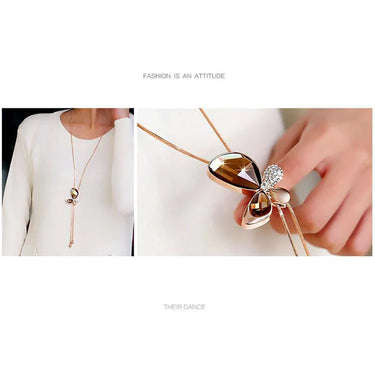 Classic Crystal Butterfly Tassel Fashion Jewelry Long Necklace for Women - SolaceConnect.com