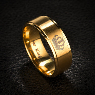Classic Electroplated Stainless Steel King Queen Pattern Couple Wedding Ring - SolaceConnect.com