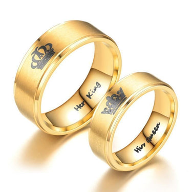 Classic Electroplated Stainless Steel King Queen Pattern Couple Wedding Ring  -  GeraldBlack.com