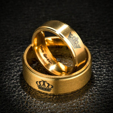 Classic Electroplated Stainless Steel King Queen Pattern Couple Wedding Ring  -  GeraldBlack.com