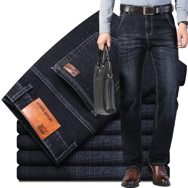Men Fashion Business Classic Style Jean Denim Pants Trouser Straight Elastic Cotton Jeans - SolaceConnect.com