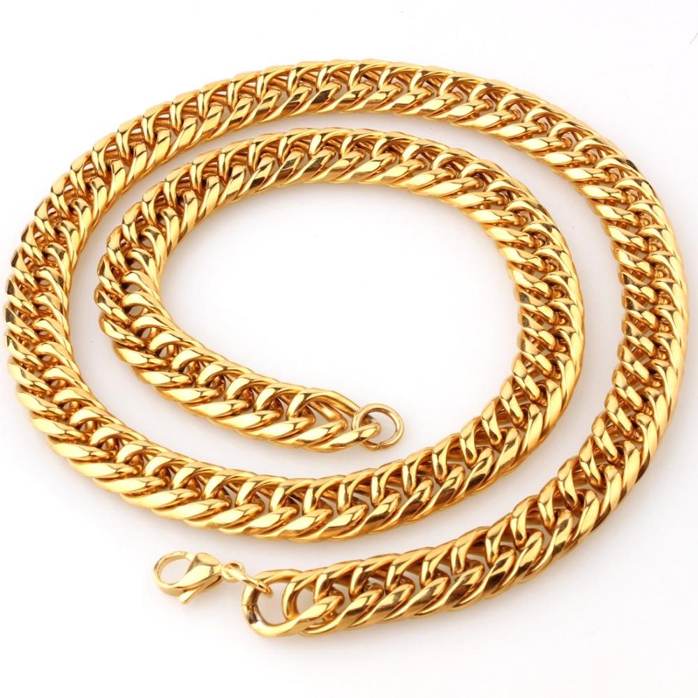 Classic Heavy Yellow Gold Tone Cuban Curb Stainless Steel Link Chain - SolaceConnect.com