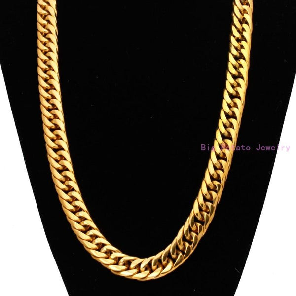 Classic Heavy Yellow Gold Tone Cuban Curb Stainless Steel Link Chain - SolaceConnect.com