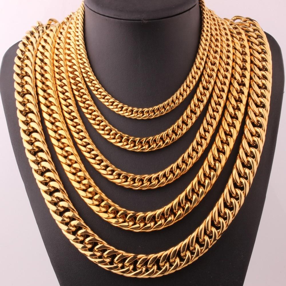 Classic Heavy Yellow Gold Tone Cuban Curb Stainless Steel Link Chain  -  GeraldBlack.com