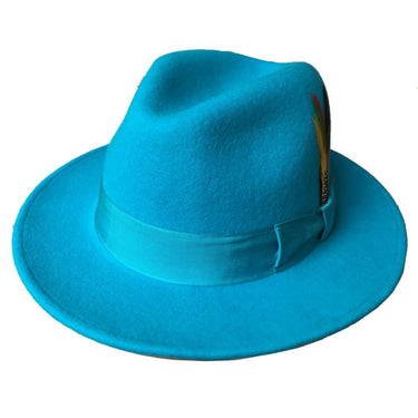 Classic Light Blue Wool Felt Fur Godfather Fedora Hat in Italian Design - SolaceConnect.com