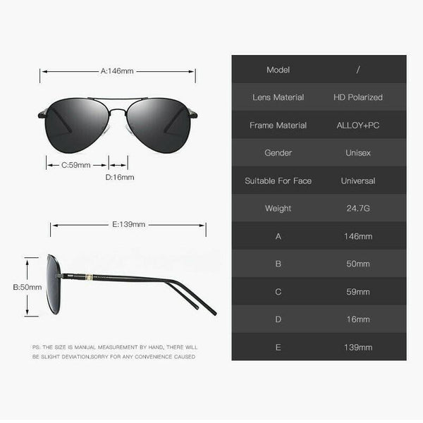 Classic Pilot Men's Alloy Metal Frame UV400 Polarized Sunglasses Goggoles - SolaceConnect.com