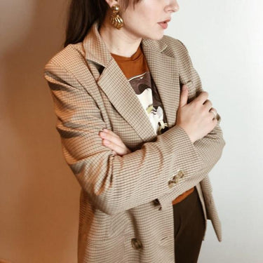 Classic Plaid Double Breasted Women Jacket with Notched Collar - SolaceConnect.com