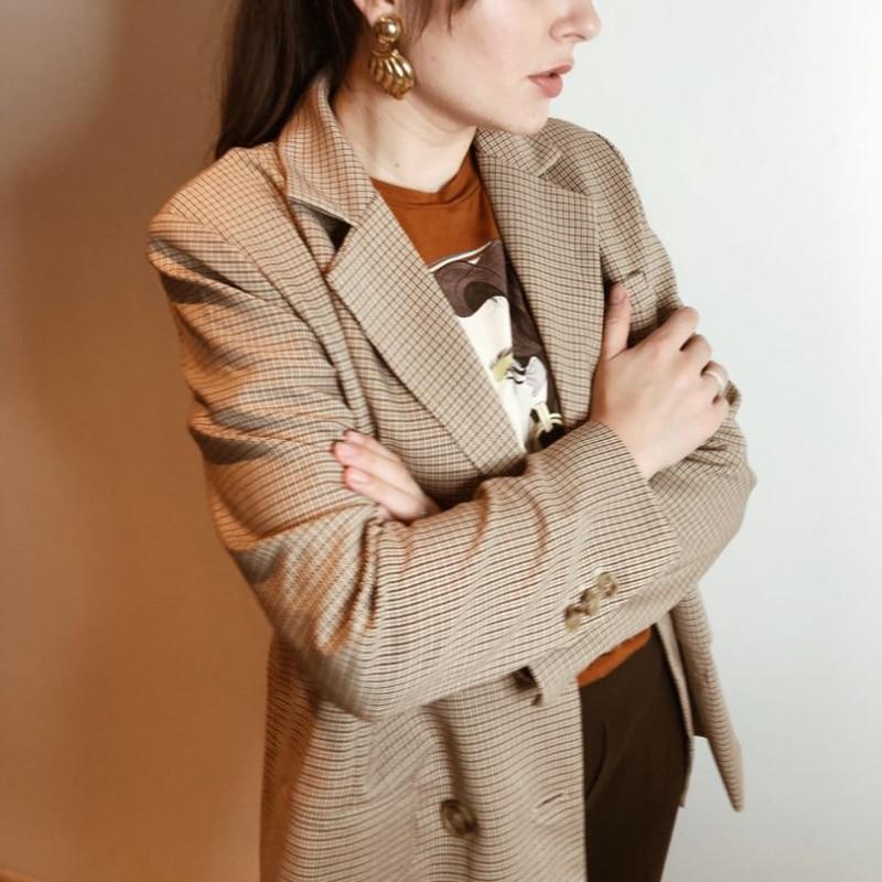 Classic Plaid Double Breasted Women Jacket with Notched Collar  -  GeraldBlack.com