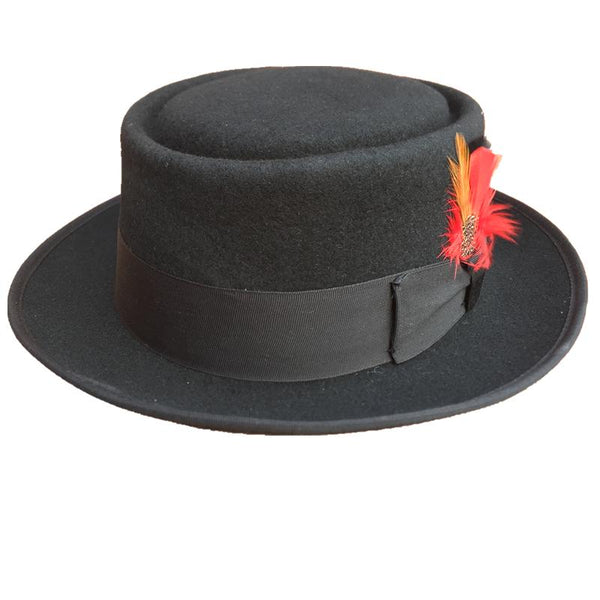 Classic Round Top Wool Felt Black Fedora Hat with Feather Decoration - SolaceConnect.com
