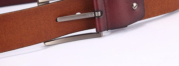 1.5" Wide Men's Fashion Solid Genuine Leather Male Classic Simple Design Pin Buckles Metal Belt - SolaceConnect.com