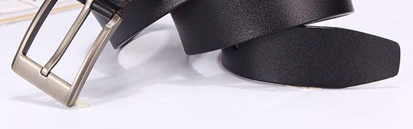 1.5" Wide Men's Fashion Solid Genuine Leather Male Classic Simple Design Pin Buckles Metal Belt - SolaceConnect.com
