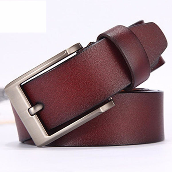 Classic Simple Design Men's Solid 1.5" Wide Genuine Leather Pin Buckle Belt  -  GeraldBlack.com