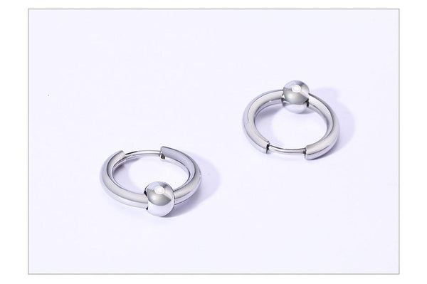 Classic Simple Stainless Steel Circle Bead Hoop Earrings for Unisex - SolaceConnect.com