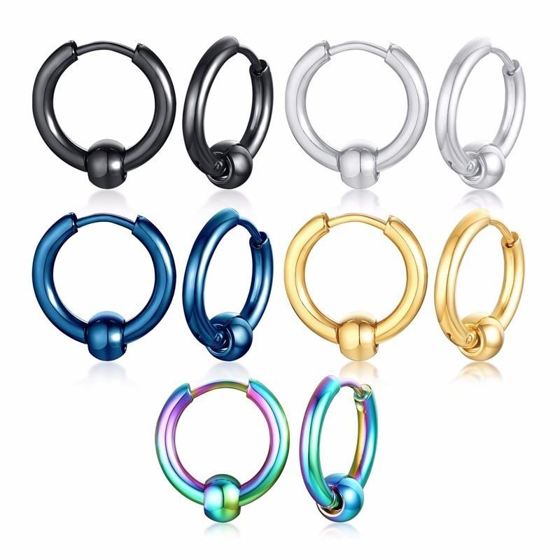 Classic Simple Stainless Steel Circle Bead Hoop Earrings for Unisex  -  GeraldBlack.com