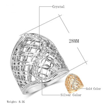 Classic Style Fine Crystal Silver Fine Hollow Big Ring for Women  -  GeraldBlack.com