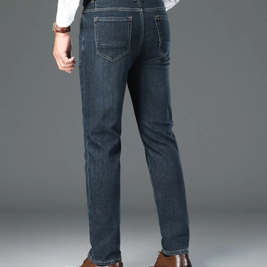 Classic Style Men's Business Stretch Regular Fit Jeans Autumn Sheep Wool Fabric Grey Blue Denim  -  GeraldBlack.com